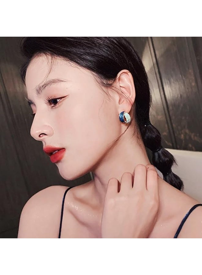 Ucanbe Style 77 Blue Curved Enamel Stud Earrings | S925 Sterling Silver Needle | Minimalist & Elegant for Women - Image 5